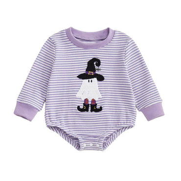 Long Sleeve Striped Ghost Baby Romper