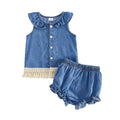 Sleeveless Denim Tassel Baby Set
