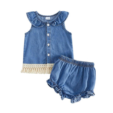 Sleeveless Denim Tassel Baby Set