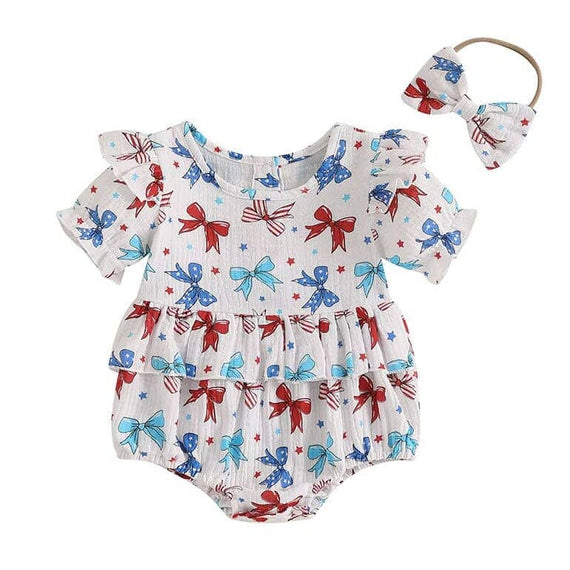 4th of July Bows Baby Romper