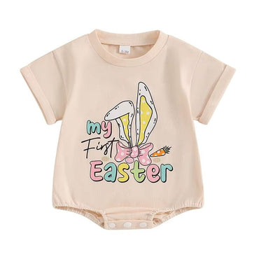 Short Sleeve Easter Vibes Baby Bodysuit Beige 0-3 M