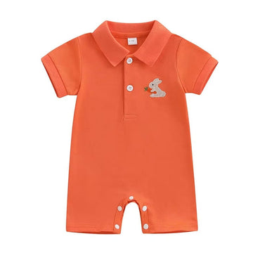 Short Sleeve Collar Bunny Baby Romper Orange 0-3 M