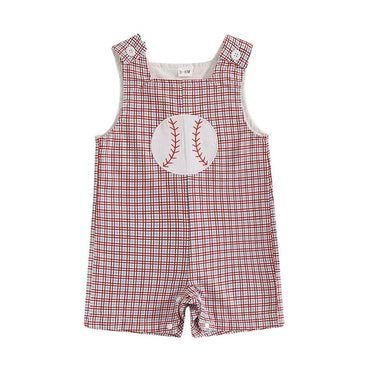 Sleeveless Plaid Baseball Baby Romper