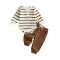 Long Sleeve Striped Solid Pants Baby Set Sets The Trendy Toddlers Brown 0-3 M 
