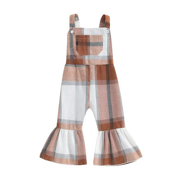 Sleeveless Plaid Bell Bottom Toddler Jumpsuit Brown 9-12 M 