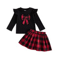 Long Sleeve Bow Plaid Skirt Toddler Set Sets The Trendy Toddlers 