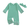 Long Sleeve Striped Ruffled Baby Jumpsuit Green 0-3 M