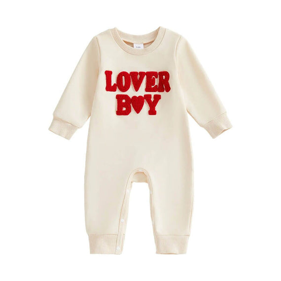 Long Sleeve Lover Boy Baby Jumpsuit Beige 0-3 M
