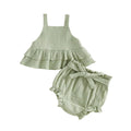 Sleeveless Solid Ruffled Baby Set Green 0-3 M