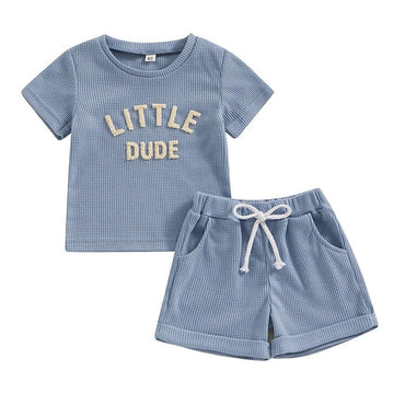 Short Sleeve Little Dude Toddler Set Blue 9-12 M 