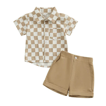 Gentleman Checkered Shirt Toddler Set Khaki 9-12 M 
