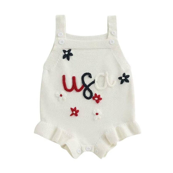 Sleeveless USA Knit Baby Romper White 0-3 M