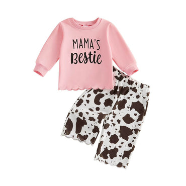 Long Sleeve Mama's Bestie Cow Pants Toddler Set