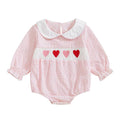 Long Sleeve Plaid Collar Hearts Baby Romper Pink 0-3 M