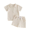 Short Sleeve Solid Waffle Zip Collar Toddler Set Sets The Trendy Toddlers Beige 9-12 M 