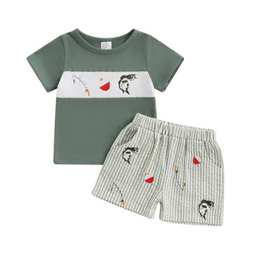 Short Sleeve Fishing Striped Shorts Baby Set