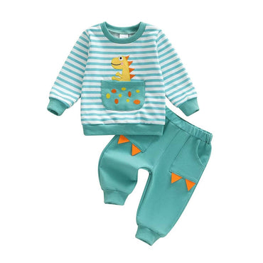 Long Sleeve Striped Dinosaur Toddler Set
