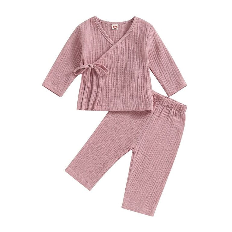 Solid Tie-Up Baby Pajama Set Pajamas The Trendy Toddlers Pink 3-6 M 