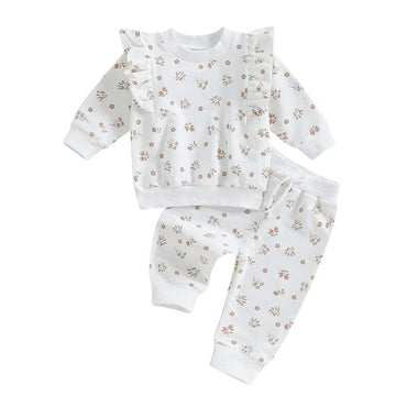 White Floral Ruffled Baby Set   