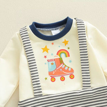 Long Sleeve Roller Skate Striped Baby Jumpsuit