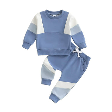 Long Sleeve Color Block Toddler Set Blue 9-12 M