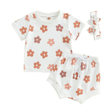 Short Sleeve White Floral Baby Set   