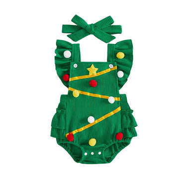 Fly Sleeve Christmas Pom Pom Baby Romper