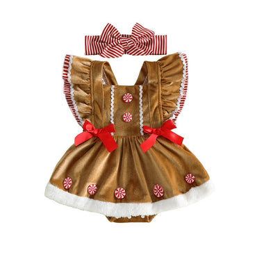 Fly Sleeve Gingerbread Christmas Baby Romper Rompers The Trendy Toddlers 