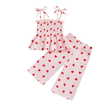 Sleeveless Hearts Smocked Strap Toddler Set