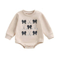 Long Sleeve Hockey Bow Baby Bodysuit Beige 0-3 M