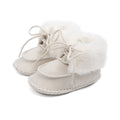Solid Lace Up Faux Fur Baby Shoes Beige 1