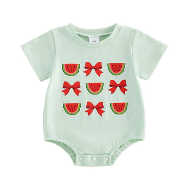 Short Sleeve Watermelon Bow Baby Bodysuit