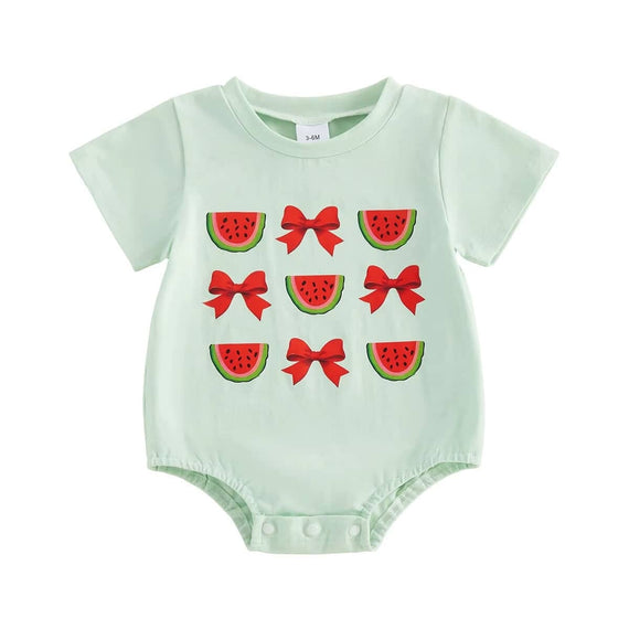 Short Sleeve Watermelon Bow Baby Bodysuit Bodysuit The Trendy Toddlers 