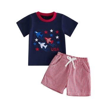 Short Sleeve USA Airplane Toddler Set Sets The Trendy Toddlers 