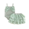 Sleeveless Plaid Bow Tulle Tiered Skirt Baby Set
