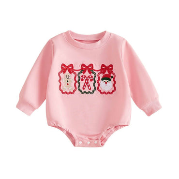 Long Sleeve Pink Christmas Baby Bodysuit