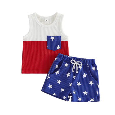 Sleeveless 4th of July Waffle Baby Set