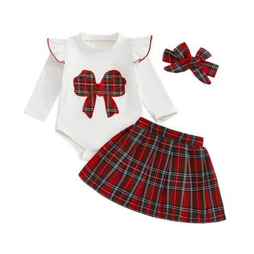 Long Sleeve Plaid Skirt Baby Set