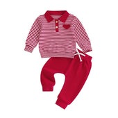 Long Sleeve Valentine's Day Striped Collar Baby Set