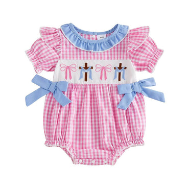 Short Sleeve Ruffled Collar Easter Baby Romper Rompers The Trendy Toddlers Pink 0-3 M 