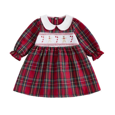 Puff Sleeve Christmas Plaid Toddler Dress