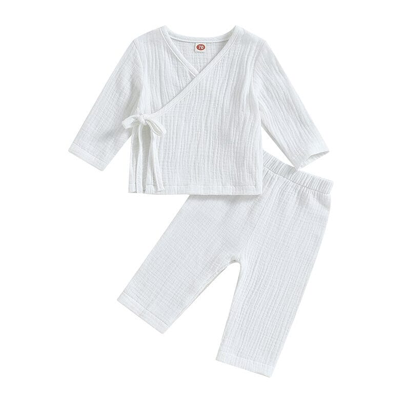 Solid Tie-Up Baby Pajama Set Pajamas The Trendy Toddlers White 3-6 M 