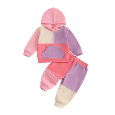 Color Block Hooded Pocket Toddler Set Pink 9-12 M