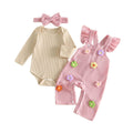 Long Sleeve Ribbed Flowers Baby Set
