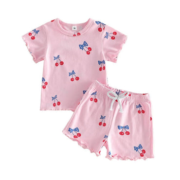 Short Sleeve American Cherry Toddler Set Pink 3-6 M
