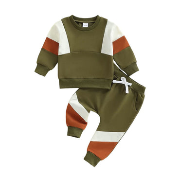 Long Sleeve Color Block Toddler Set Green 9-12 M