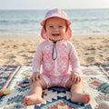 Long Sleeve Pink Checkered Floral Toddler Swimsuit