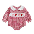 Long Sleeve Plaid Collar Hearts Baby Romper Red 0-3 M