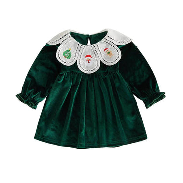 Long Sleeve Christmas Velvet Toddler Dress Dresses The Trendy Toddlers Green 9-12 M 