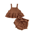 Sleeveless Solid Ruffled Baby Set Brown 0-3 M